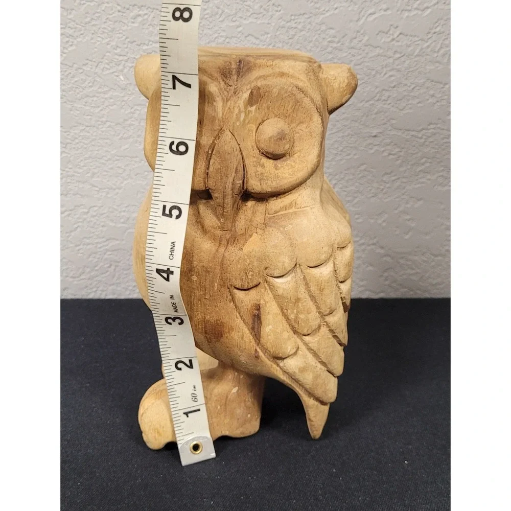 Vintage 1990s Hand Carved Wooden Hooting Owl Whistle Folk Art Bird Call